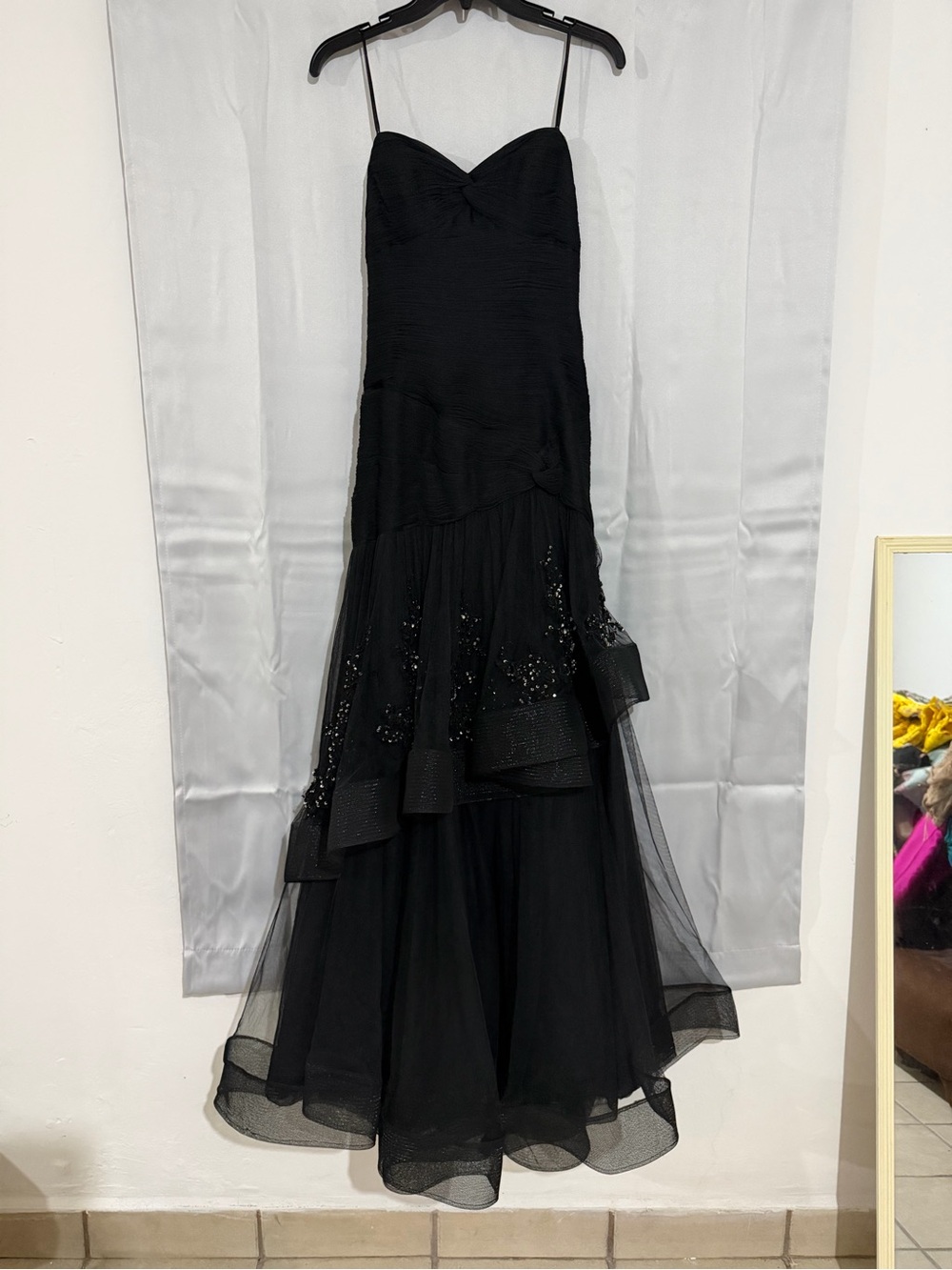 Terani Couture Black Strapless Ruffle Evening Gown – Size 4